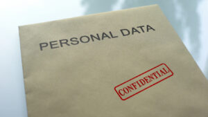 Personal data confidential seal stamped on folder with important documents